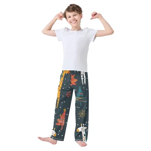 ZZXXB Giraffe Xmas Tree Boys Long Pants Soft Trousers Elastic Waist Kids Lounge Bottoms with Pockets S-XL3