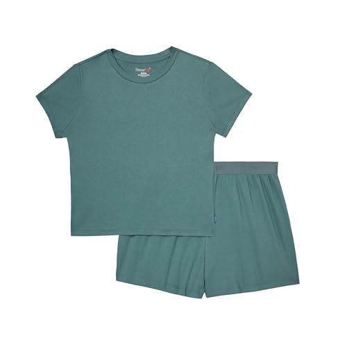 Hanes Women's Originals 2-Piece Lounge, Supersoft Cropped Baby Doll Tee & Sleep Shorts Loungewear Set, Faded SAGE Green/Faded SAGE Green, Medium
