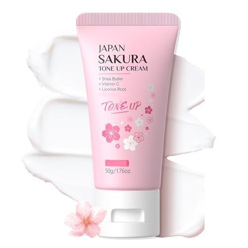 Easilydays Sakura Tone-Up Cream Quick Skin Tone Balancer Evens Out Complexion No Makeup Natural Look Delicate & Shine Skin Long-Lasting Hydrating & Oil Control Glow Face Cream Vegan 1.76 Oz