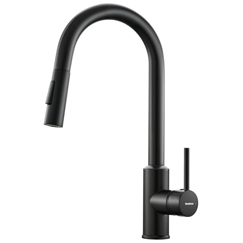KeeGone Wasserhahn Küche Hochdruck Küchenarmatur mit ausziehbarer Brause Spültischarmatur ausziehbarer Wasserhahn 360 schwenkbar zwei Brausefunktionen Edelstahl schwarz