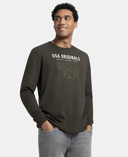 Image of Jockey US82 Men's Super Combed Cotton Rich Graphic Printed Round Neck Full Sleeve T-Shirt Insignia Blue XL