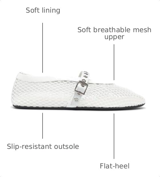 Image of Coutgo Womens Mesh Ballet Flats Mary Jane Fishnet Ballerina Buckle Strap Comfortable Causal Dress Shoes