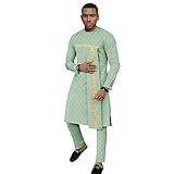 Bazin Riche African Traditional Clothing Set for Men Dashiki Print Long Coats and Ankara Pants 2 Piece Outfits 12 M