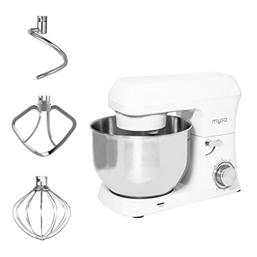 Image of MYSA SM-1516 Stand Mixer Food Mixer Tilt Head Heavy Duty Die Cast Aluminium Body, 5.5 Litres SS Bowl, 6 Speed with 1400 W Power for Baking and Cooking, Dough Hook, Wire Whisk and Beater, White