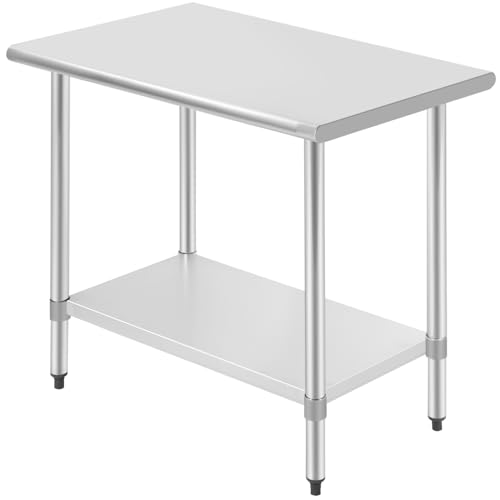 FDW 24 x 36 Inch Stainless Steel Table for Prep & Work NSF Commercial Metal Table with Adjustable Foot Kitchen Work Table Scratch Resistent Commercial Work Table