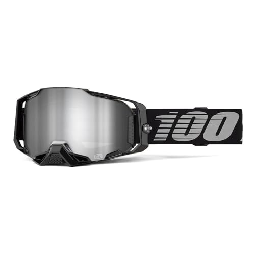 100% ARMEGA Goggles - Eyewear for Dirt Bikes Motocross Motorcycle & Bike Sports - Durable Mountain Biking Goggles - Black Mirror Silver Flash Lens