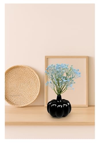 Image of SPHINX Ceramic Vase with Artificial Flowers| Flower Vase Pot for Home Decor,Living Room,Dining Table & Office|Modern Boho Minimalist Centerpiece for Decoration,Gifting (Pumpkin with Baby's Breath)