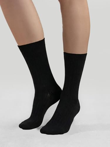 Image of COTTON DAY Women's Soft Combed Cotton Socks Seamless Toe Black White Navy