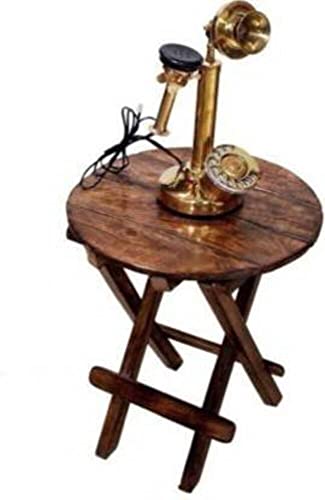 Image of Bros Moon Wooden Bed Side Table Small Folding end Table Round 12 Inch