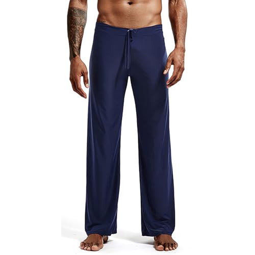 Pantalones de tela de yoga Pantalones rectos de seda para el hogar hielo para hombre Pantalones cargo de pierna ancha para hombre, BU1, S