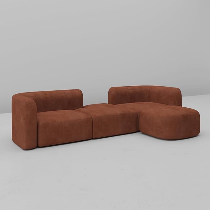 Image of Modern Classic L Shape Sectional Sofa Set, Chesterfield Style 4 Seater Sofa Set with Pillows for Living Room, Bedroom and Office, Office, and Hallway Colour (Modular 4 Seater Brown)