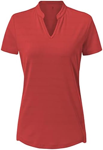Gopune Women's Golf Polo Shirts Collarless UPF 50+ Short Sleeve Tennis Running T-Shirts V-Neck Red,M