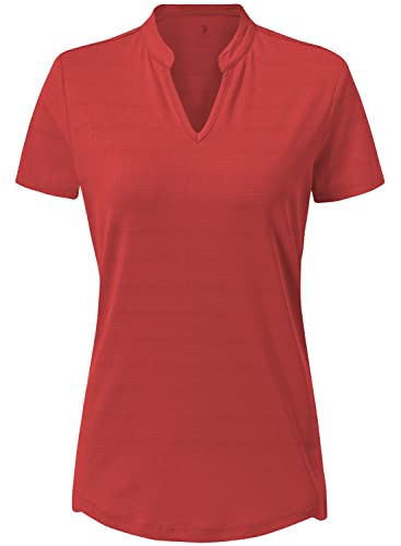Gopune Women's Golf Polo Shirts Collarless Upf 50+ Short Sleeve Tennis Running T-Shirts V-Neck Red,M #TOP16