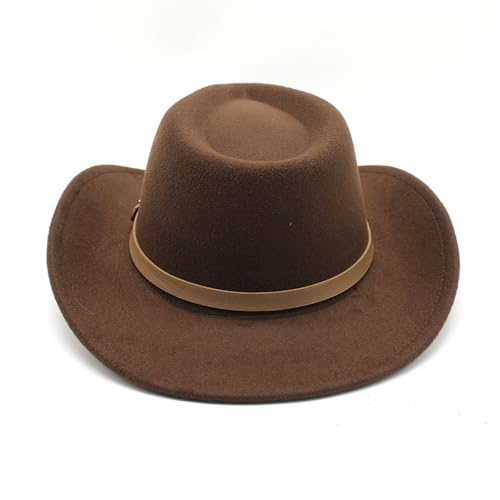 Image of LIDHAY Women Men Classic Felt Wide Brim Western Cowboy Cowgirl Hat with Belt Buckle