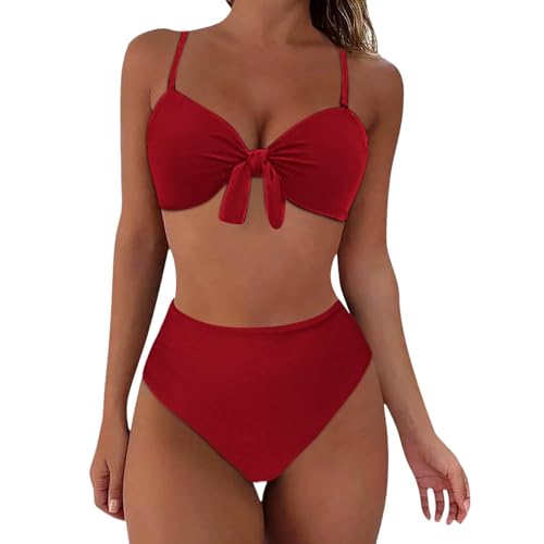 Conjunto de bikini para mujer con taza, traje de baño de dos piezas, escote en V, parte superior y parte inferior del bikini, traje de baño elegante, Rojo sandía, M