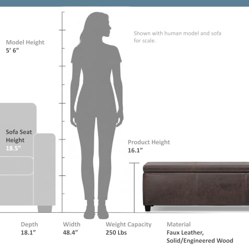 Image of SIMPLIHOME Avalon 48 inch Wide Vegan Leather Storage Ottoman in Brown