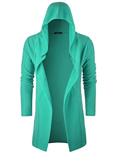 GIVON Longline Hooded Cardigan Ruffle Shawl Collar Open Front Drape Cape Overcoat with Fleece Fabric2