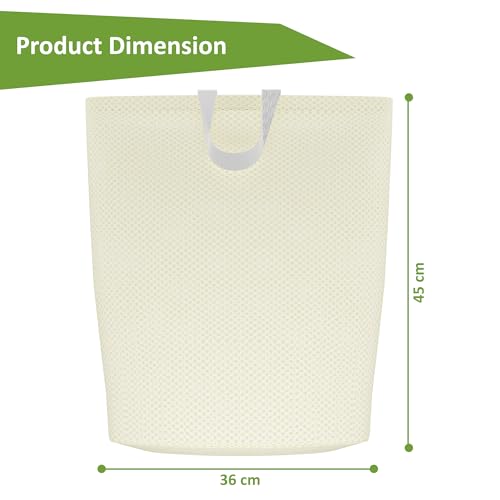 Image of Kuber Industries Pack of 5 Polyester Mesh Foldable Laundry Bag for Clothes with Handle | Dirty Dress Basket for Cloth Storage | Waste /Used Clothes Bin for Iron | Kids Toys Hamper | YZ-5-3 | Beige