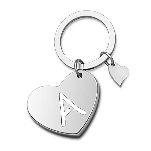 Silver Initial Disc Charm Keychain 26 Initial Letter Alphabet Key Ring A-Z Initial English Charm Stainless Steel Initial Keychain for Women?KR-Initial A?