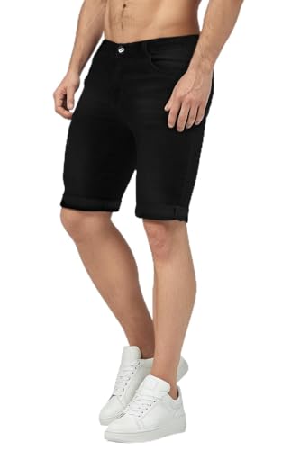 Image of GINGTTO Mens Shorts Slim Fit Denim Jeans Stretch Summer Skinny Half Trousers for Men 9 Inch Black 34