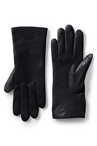 Lands' End Women's EZ Touch Screen Cashmere Lined Leather Gloves Medium Black