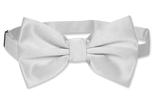 Vesuvio Napoli BOWTIE Solid SILVER GREY Color Men's Bow Tie for Tuxedo or Suit