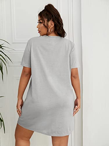 Floerns Women's Plus Size Letter Print Short Sleeve Sleepshirt Night Dress Light Grey 5Xl #TOP1