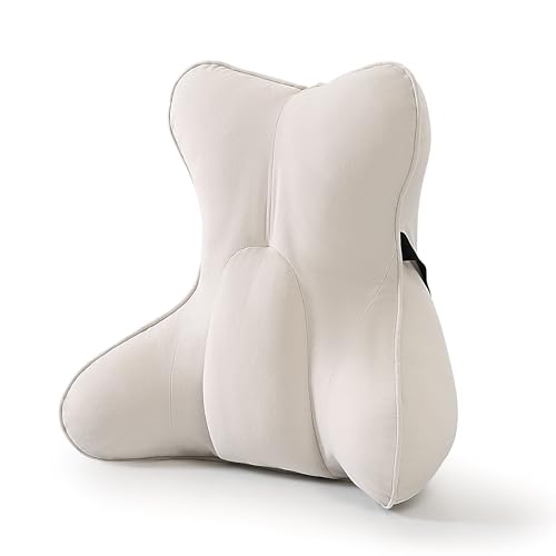 Ailuteie Lumbar Support Pillow(Pat. Pend) Multi-Functional Ergonomic Back Cushion for Sofa Chair Car Seat & Sofa Reading Pillow with Firm Multi-Zone Support to Relieve Lower Back Pain Misty White