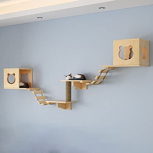 Juego de estantes de pared para gatos,Muebles de pared para gatos,Centro de actividades de escalada para gatos,Casas de condominios para gatos+estantes para gatos+escaleras+poste de raspado de sisal Cover
