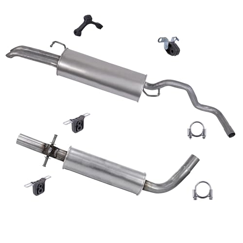 ATEC Germany Juego de escape 1x Silenciador central, 1x Silenciador trasero incl. accesorios de montaje compatible con SEAT TOLEDO II (1M2),SKODA OCTAVIA 1 (1U2),VW BORA I,GOLF 4 Variant 1J5