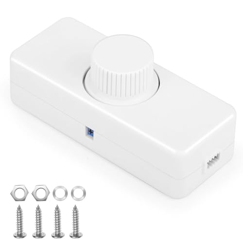 EEEKit Inline LED Dimmer Switch 1 Gang, 220V-240V Trailing Edge Dimmer Rotary ON/OFF Plug in Dimmable Switch for 3-100W Dimmable LED Lamp Fairy Lights Chandelier Halogen Bulbs Incandescent，White