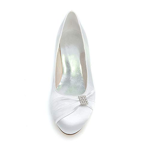 COMFASH Wedding Shoes Ladies' Flats Satin Round Toe Rhinestones Evening Party Ballet Pumps2