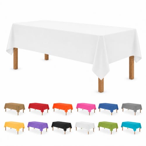 Image of Party Dimensions White Disposable Plastic Tablecloth for Rectangle Tables (48 Pack) Premium Decorative Table Cloths for Parties, Events & Weddings, Indoors & Outdoors, 54 x 108 inches
