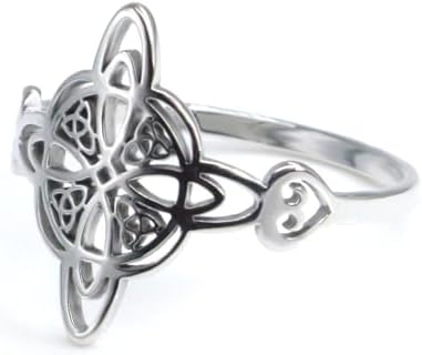 Witches Knot Ring for Women Stainless Steel Heart Shaped Witchcraft Celtic Amulet Ring Geometric Quaternary Celtic Knot Ring Vintage Jewelry Gift