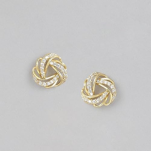 Image of ZAVYA 925 Sterling Silver Cubic Zirconia Circular Gold Plating Earrings | | Gift for Women and Girls | With Certificate of Authenticity and 925 Hallmark