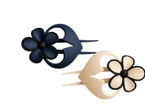 Image of Floral Hair Stick Pins, Multicolour, Flower Design, Set of 2, Hair Accessories
