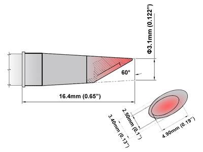 Image of Thermaltronics P80WV031 Hoof w /Dent 60deg 3.10mm (0.122in)