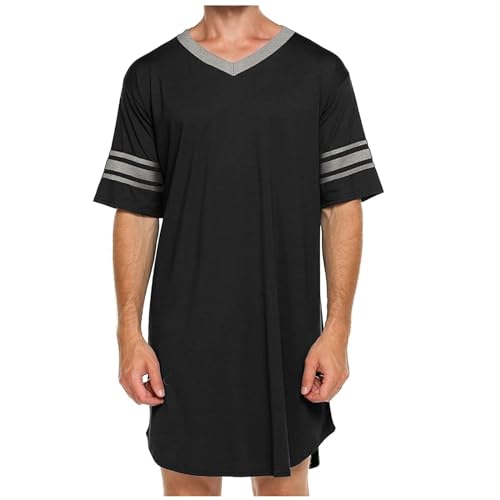 ZYXTIM Men's Nightshirt Cotton Comfy Nightwear Big&Tall Short Sleeve V Neck Soft Loose Pajama Sleep Shirt for Women