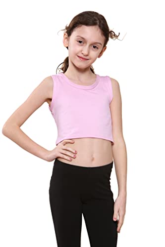 Kids Girls Plain Vest Crop Tops T-Shirt Tee Top Dance Wear Gymnastic Fancy Dress Baby Pink 13-14 Years