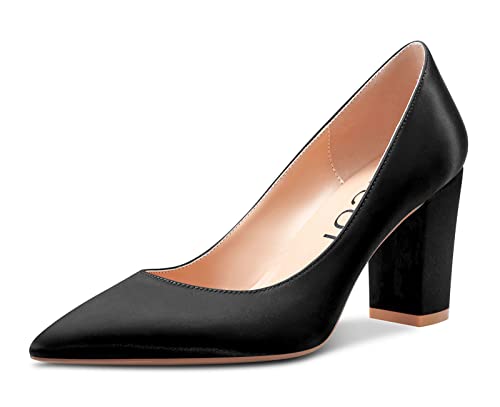 Aachcol Women Pumps Chunky Block Mid Heel Pointed Toe Slip-on Wedding Office Party Dress Shoes Classic 3 Inch