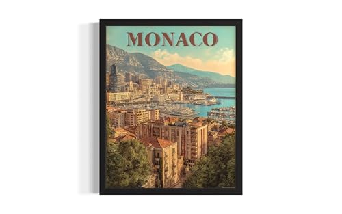 Monaco Art Print Poster, Europe Vintage City Retro Photography Skyline