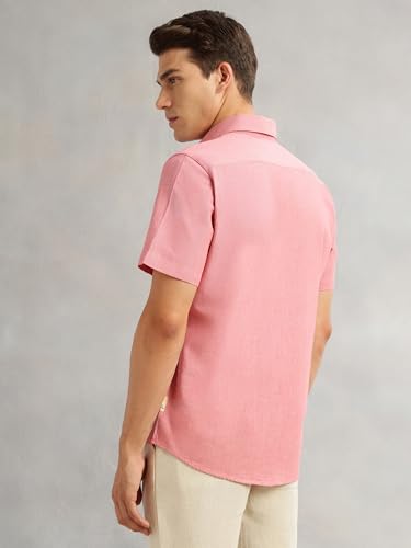 Image of Thomas Scott Men's | Solid | Linen Blend | Slim Fit | Short Sleeve | Spread Collar | Casual |Shirts for Men