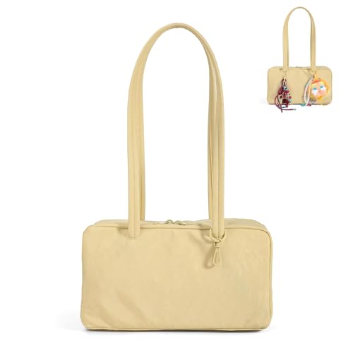 FASTFAIRY Slouchy Lightweight Bowler Bag: Small Butter Yellow East-West Design With Charm Loop - Everyday Use Outings