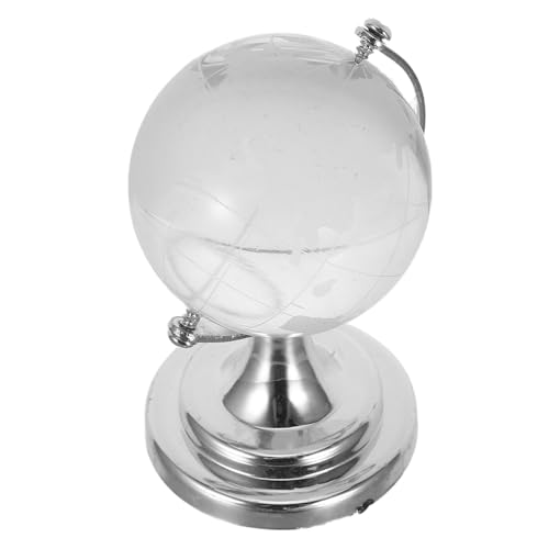 Gogogmee Mini Globo Terráqueo Transparente de Cristal para Escritorio Bola Decorativa Giratoria Miniatura con Mapa del Mundo Pisapapeles Compacto para Oficina y Hogar
