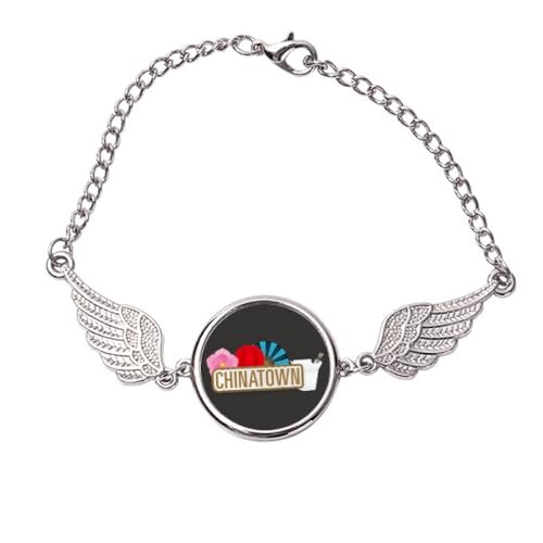 Bracelet en métal marron China Town orné d'ailes d'ange aux finitions ciselées taille M