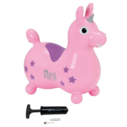 ATC Handels GmbH Einhorn Hüpfpferd Rody Aufblasbares Hüpftier ab 3 Jahren inkl. Ballpumpe (rosa)