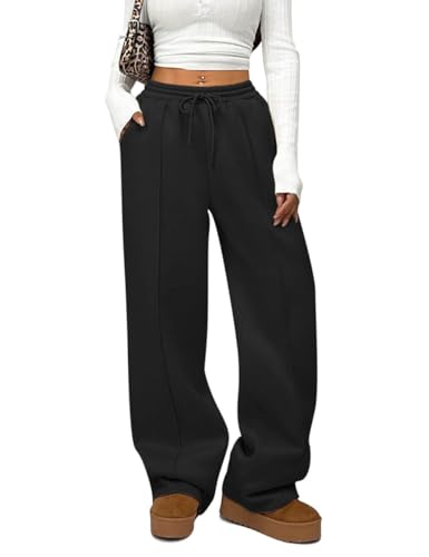 HeSaYep Women's Wide Leg Fleece Sweatpants High Waist Baggy Pants Drawstring Athletic Sweat Pants