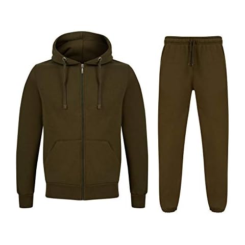 Mens Tracksuits Set Plain Fleece Slim FIT Zip Up Hoodie Tops and Jogging Bottoms (Khaki, M) Cover