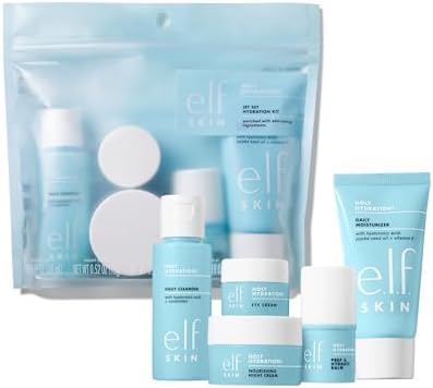 e.l.f. SKIN Holy Hydration! Jet Set Hydration Kit, Travel Friendly Hydrating Skincare Set, Face Cleanser, Balm, Moisturizer, Eye Cream & Night Cream, Vegan & Cruelty-Free
