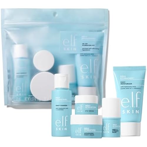 e.l.f. SKIN Holy Hydration! Jet Set Hydration Kit, Travel Friendly Hydrating Skincare Set, Face Cleanser, Balm, Moisturizer, Eye Cream & Night Cream, Vegan & Cruelty-Free